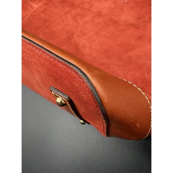 Dooney & Bourke Suede Drawstring Bucket Bag Orange Rust Tassel Leather Vintage - Picture 5 of 14
